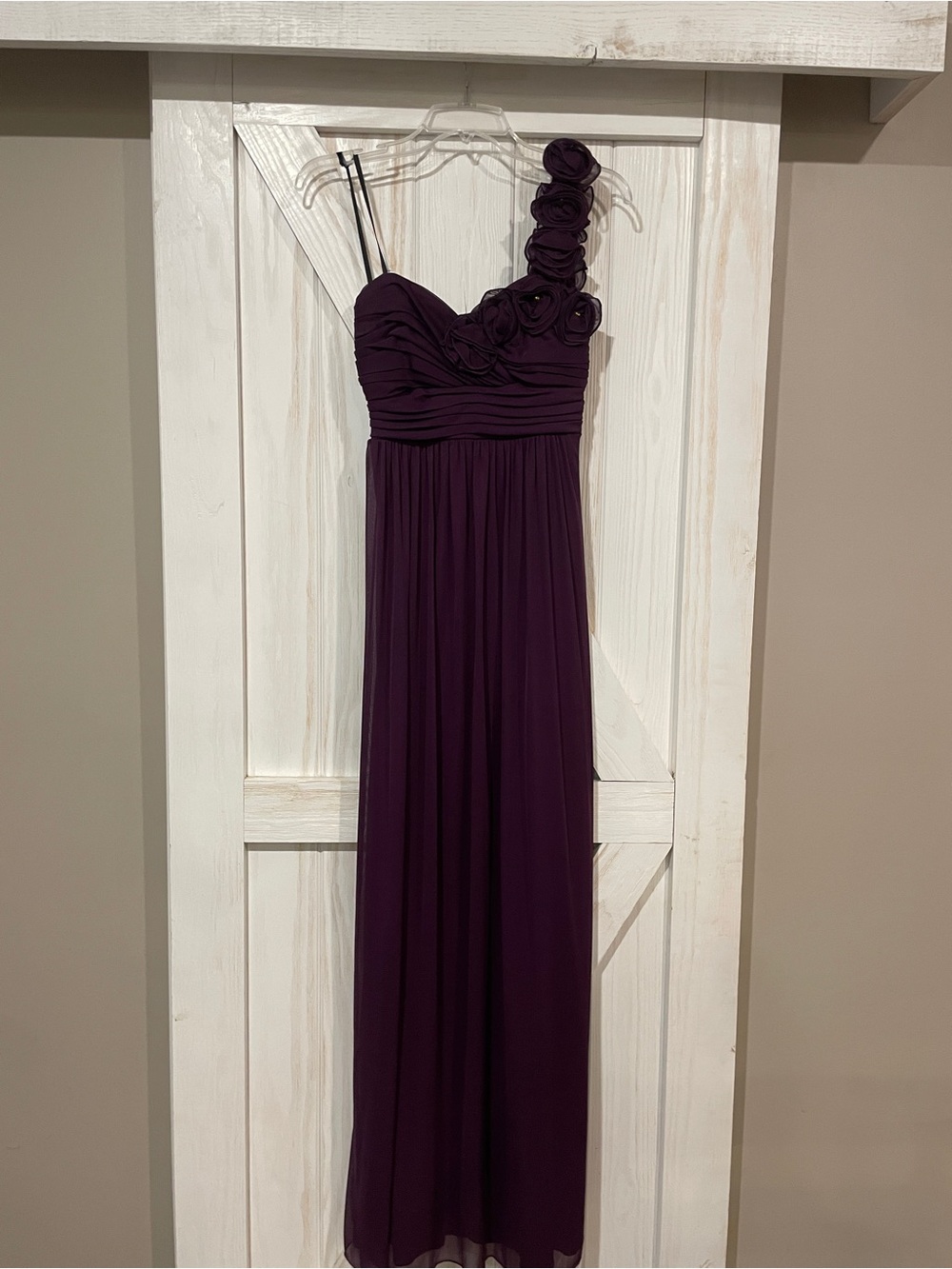 Jodi Kristopher One-Shoulder Deep Purple Rosette Evening Gown